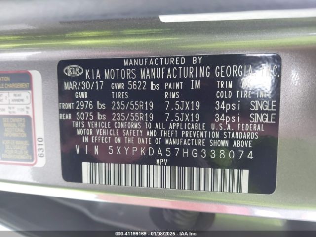 5XYPKDA57HG338074 KIA Sorento 3.3l Sx