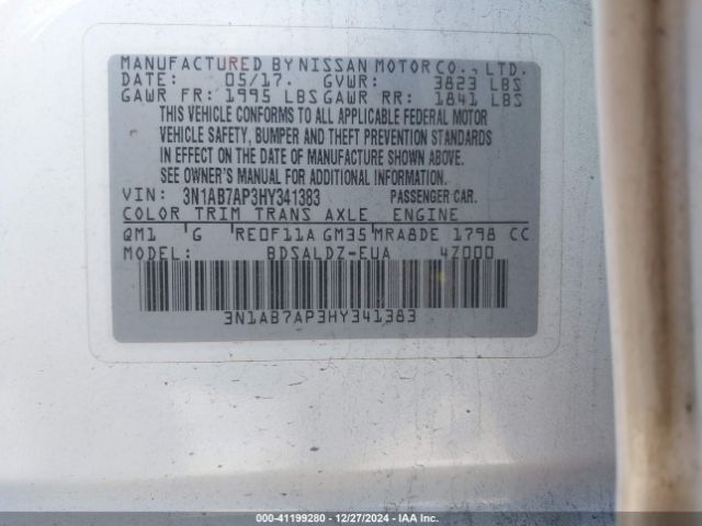 3N1AB7AP3HY341383 Nissan SENTRA SV