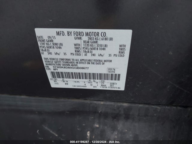 Ford EXPLORER XLT 2016 1FM5K8D80GGB08677 Image 9