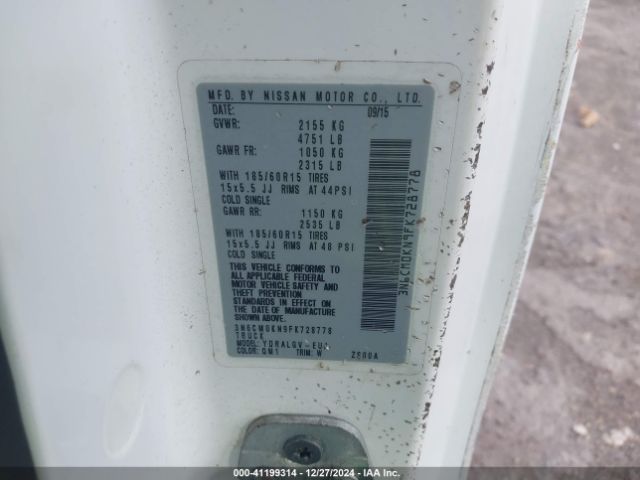 3N6CM0KN9FK728778 Nissan Nv200 S/sv