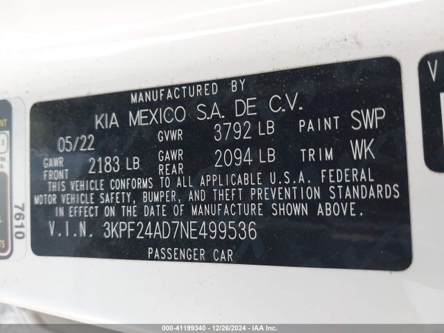 KIA Forte Lxs 2022 3KPF24AD7NE499536 Image 9