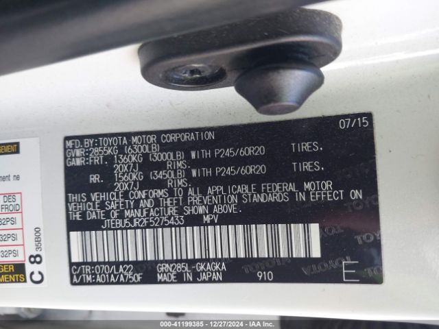 JTEBU5JR2F5275433 Toyota 4runner Limited