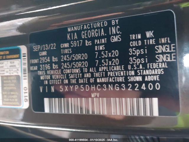 5XYP5DHC3NG322400 KIA Telluride Sx