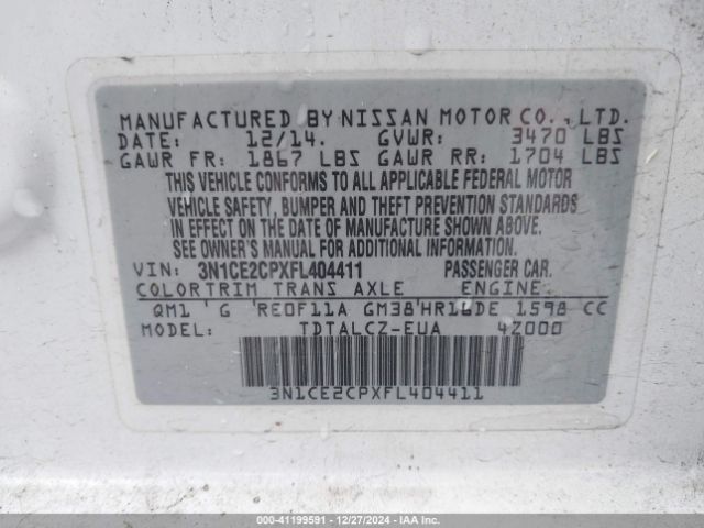 3N1CE2CPXFL404411 Nissan Versa Note S Plus
