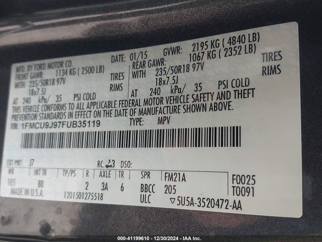 Ford Escape Titanium 2015 1FMCU9J97FUB35119 Image 9