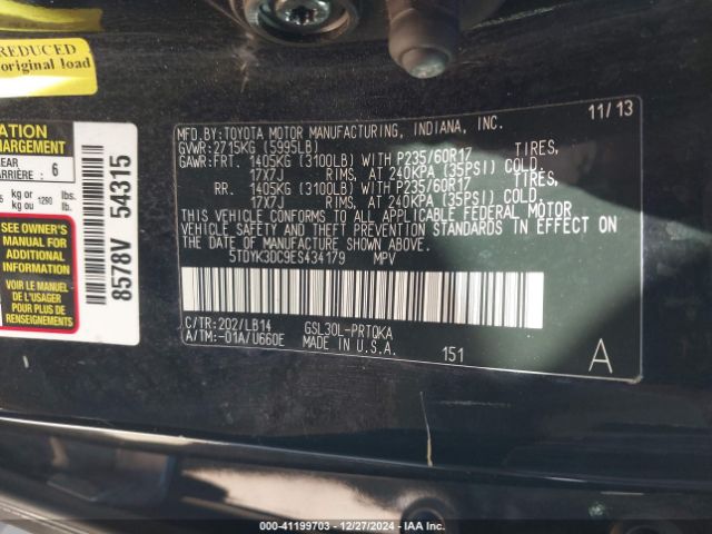 5TDYK3DC9ES434179 Toyota Sienna Xle/limited