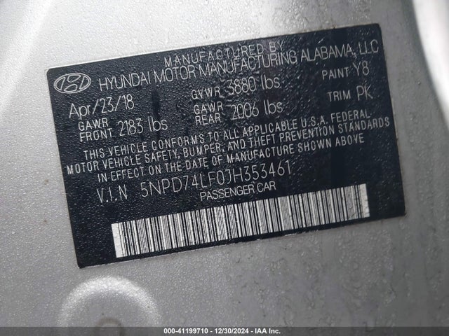 Hyundai ELANTRA SE 2018 5NPD74LF0JH353461 Image 9