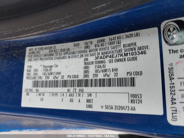 Ford FIESTA SE 2019 3FADP4EJ7KM103346 Image 9
