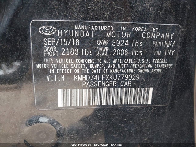 KMHD74LFXKU779029 Hyundai ELANTRA SE