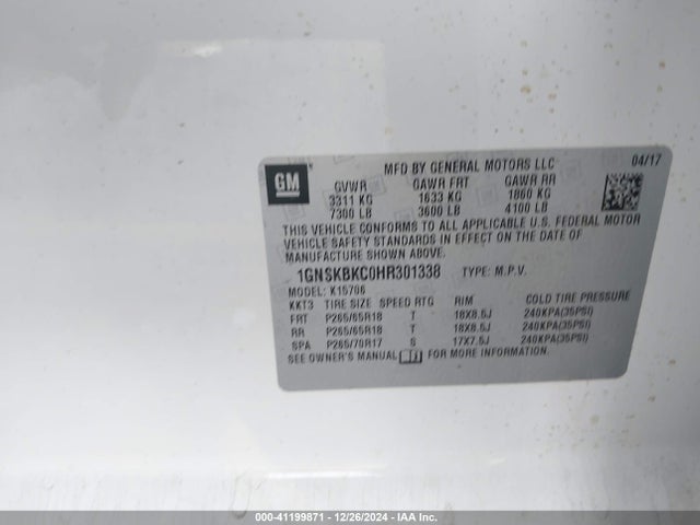 Chevrolet Tahoe Lt 2017 1GNSKBKC0HR301338 Image 9