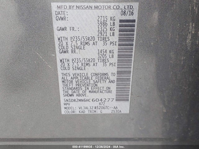 Nissan Pathfinder Platinum 2017 5N1DR2MN6HC604277 Image 9