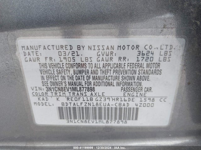 Nissan Versa Sv Xtronic Cvt 2021 3N1CN8EV1ML877898 Image 9