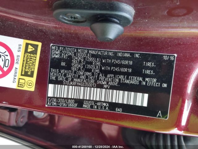 5TDJKRFH4GS350013 Toyota Highlander Xle V6