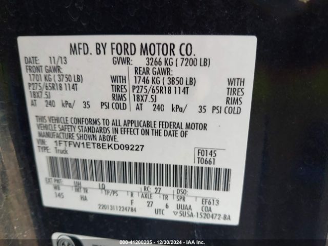 1FTFW1ET8EKD09227 Ford F-150 Lariat