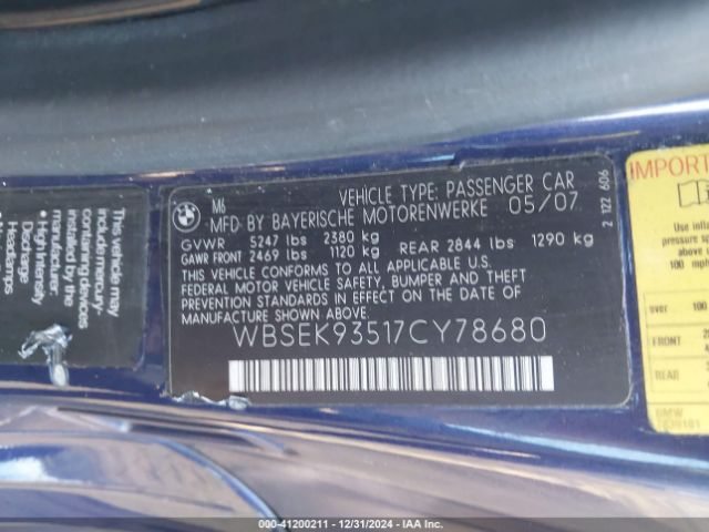 2007 BMW M6 WBSEK93517CY78680 Photo 8