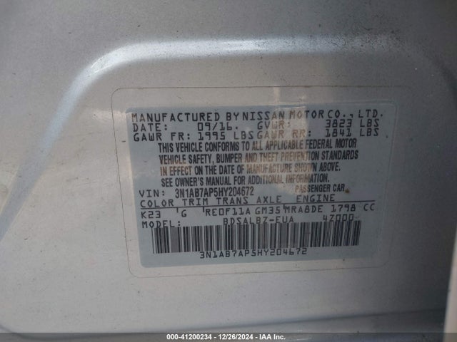 Nissan SENTRA S 2017 3N1AB7AP5HY204672 Image 9