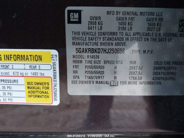 5GAKRBKD7HJ250658 Buick Enclave Leather