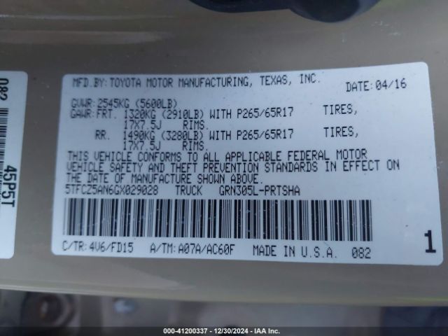 5TFCZ5AN6GX029028 Toyota Tacoma Trd Sport