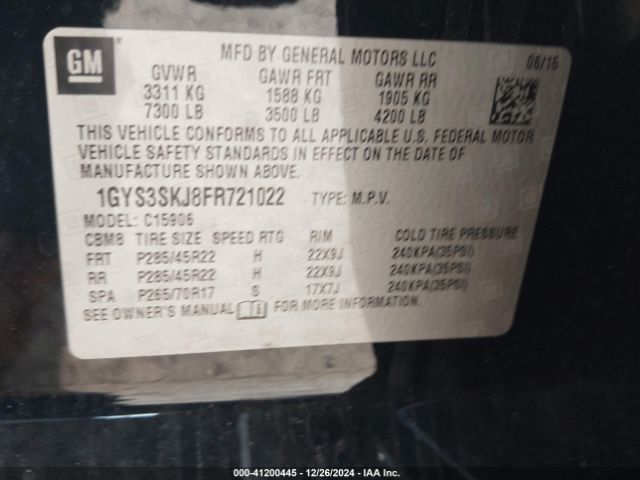 1GYS3SKJ8FR721022 Cadillac Escalade Esv Luxury