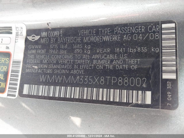 2008 MINI COOPER S CLUBMAN WMWMM335X8TP88002 Photo 8