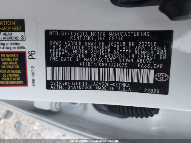Toyota CAMRY LE 2017 4T1BF1FK8HU324075 Image 9