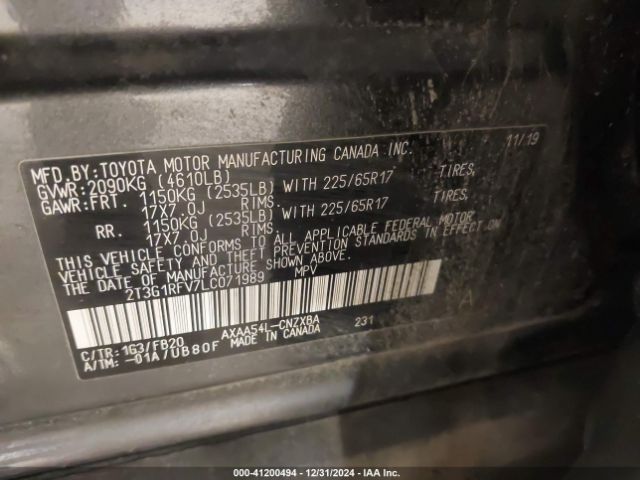 2T3G1RFV7LC071989 Toyota RAV4 LE