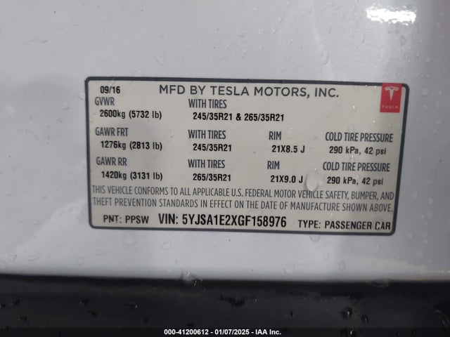 2016 TESLA MODEL S 5YJSA1E2XGF158976 Photo 8