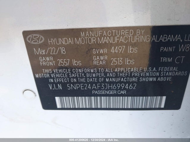 5NPE24AF3JH699462 Hyundai SONATA SE