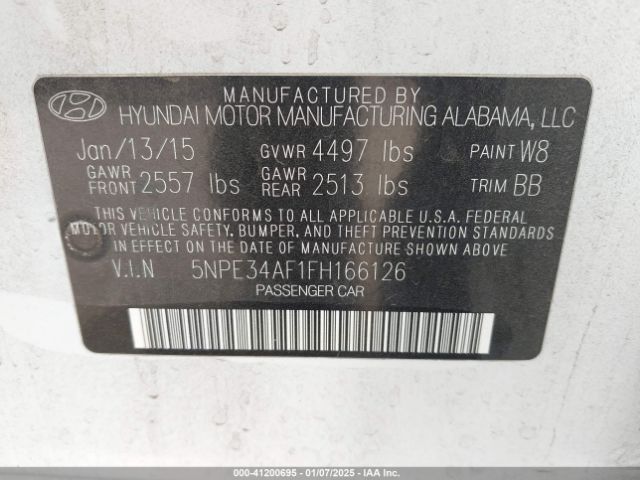 5NPE34AF1FH166126 Hyundai Sonata Limited