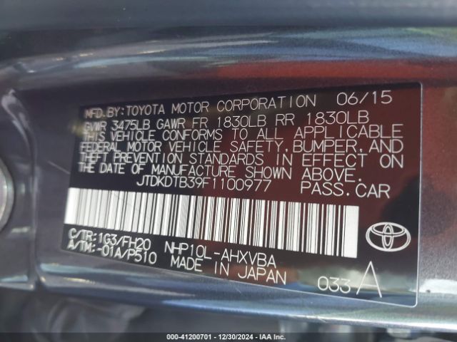 JTDKDTB39F1100977 Toyota Prius C One