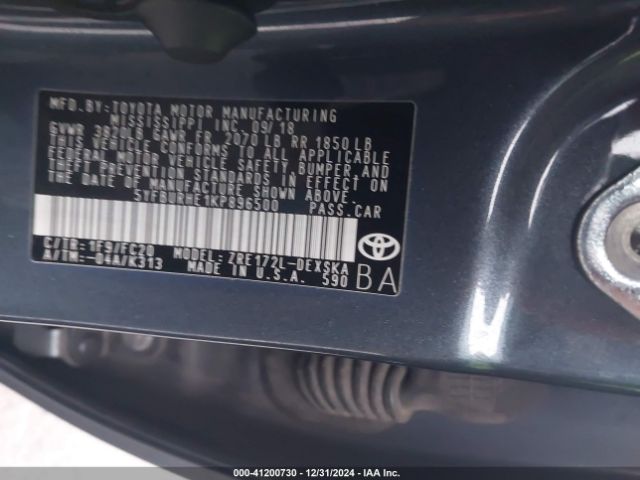 5YFBURHE1KP896500 Toyota COROLLA SE