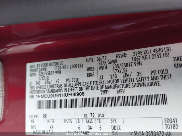 Ford ESCAPE SE 2017 1FMCU9G91HUF08908 Image 9