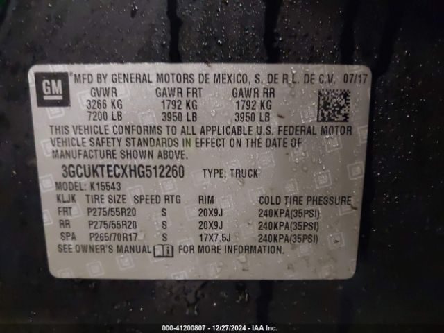 3GCUKTECXHG512260 Chevrolet Silverado 1500 High Country