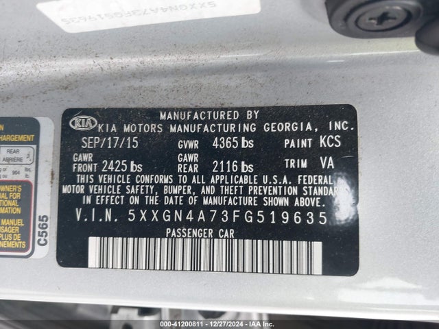 KIA OPTIMA EX 2015 5XXGN4A73FG519635 Image 9