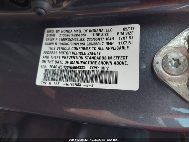 Honda CR-V LX 2017 7FARW5H38HE004333 Image 9