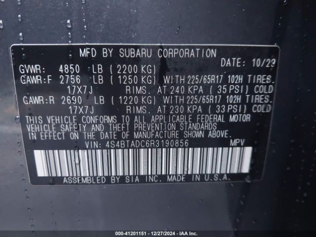4S4BTADC6R3190856 Subaru Outback Premium
