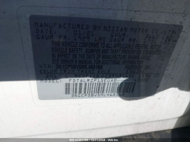 3N1CP5BV5ML468168 Nissan Kicks S Xtronic Cvt