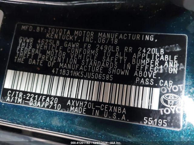 4T1B31HK5JU506585 Toyota Camry Hybrid Le