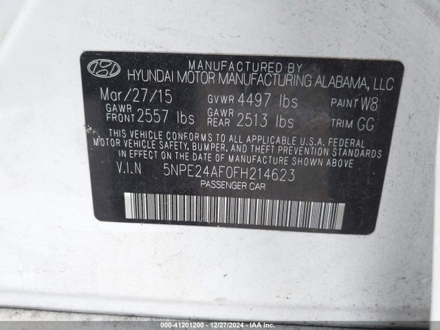 Hyundai SONATA SE 2015 5NPE24AF0FH214623 Image 9