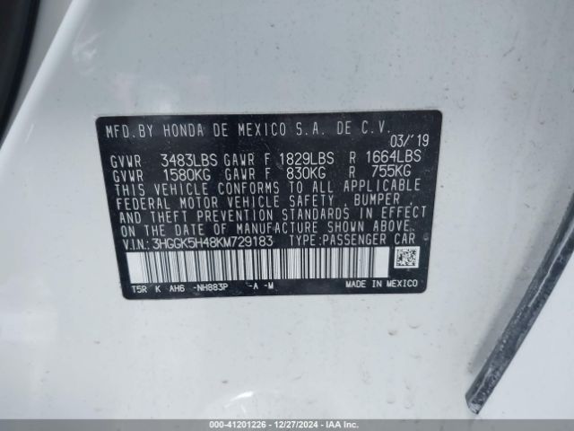 3HGGK5H48KM729183 Honda FIT LX