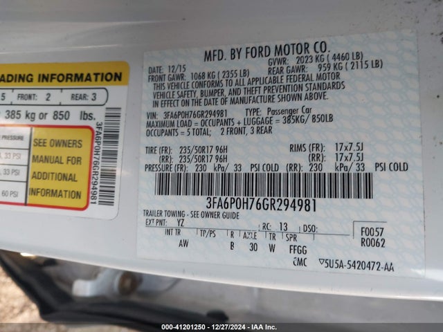 Ford FUSION SE 2016 3FA6P0H76GR294981 Image 9
