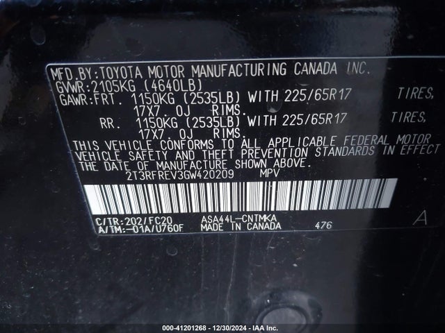 2T3RFREV3GW420209 Toyota Rav4 Xle