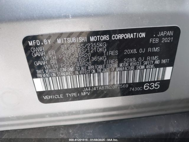 2022 MITSUBISHI OUTLANDER JA4J4TA87NZ007569 Photo 8