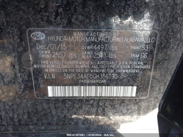 Hyundai Sonata Limited 2016 5NPE34AF5GH356190 Image 9