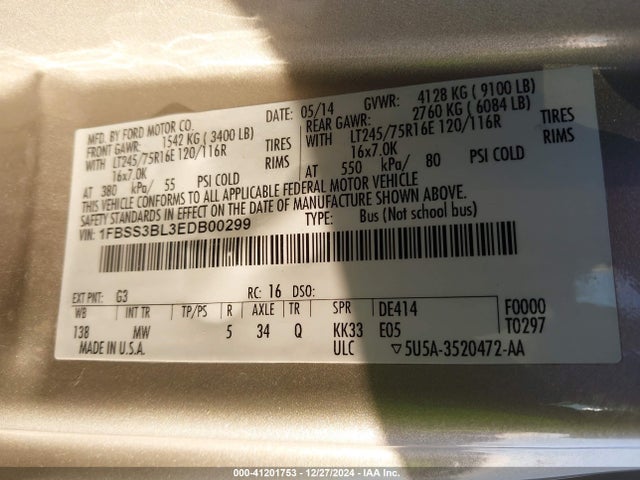 1FBSS3BL3EDB00299 Ford E-350 Super Duty Xlt
