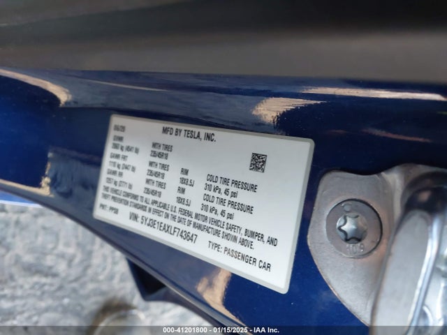 2020 TESLA MODEL 3 5YJ3E1EAXLF743647 Photo 8