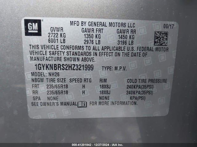 2017 CADILLAC XT5 1GYKNBRS2HZ321999 Photo 8