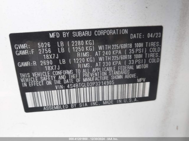 4S4BTGLD2P3214905 Subaru Outback Onyx Edition Xt
