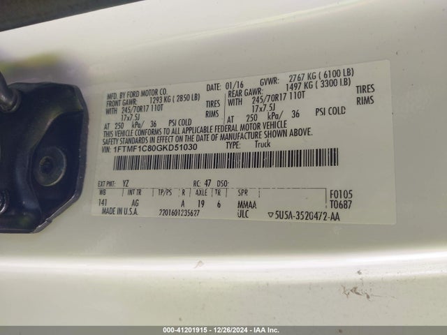 Ford F-150 Xl 2016 1FTMF1C80GKD51030 Image 9