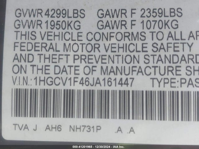 Honda ACCORD EX 2018 1HGCV1F46JA161447 Image 9